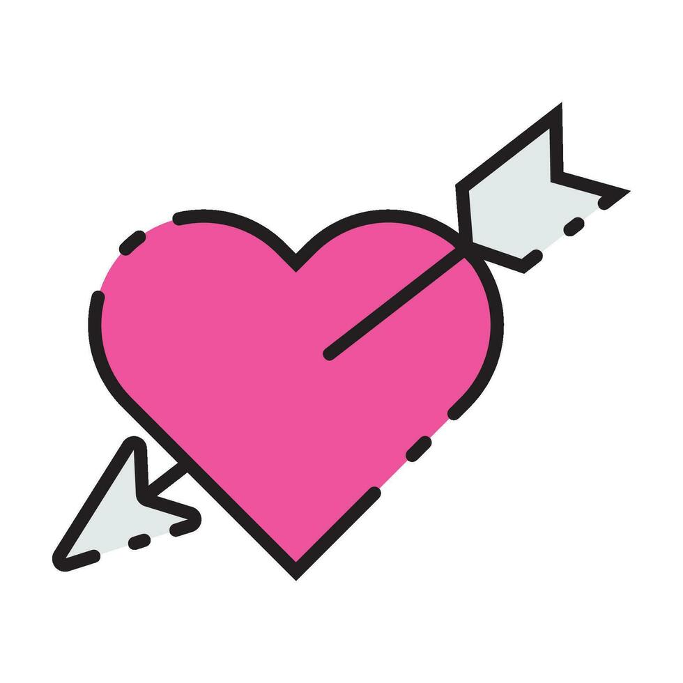 San Valentín día flecha mediante corazón icono vector