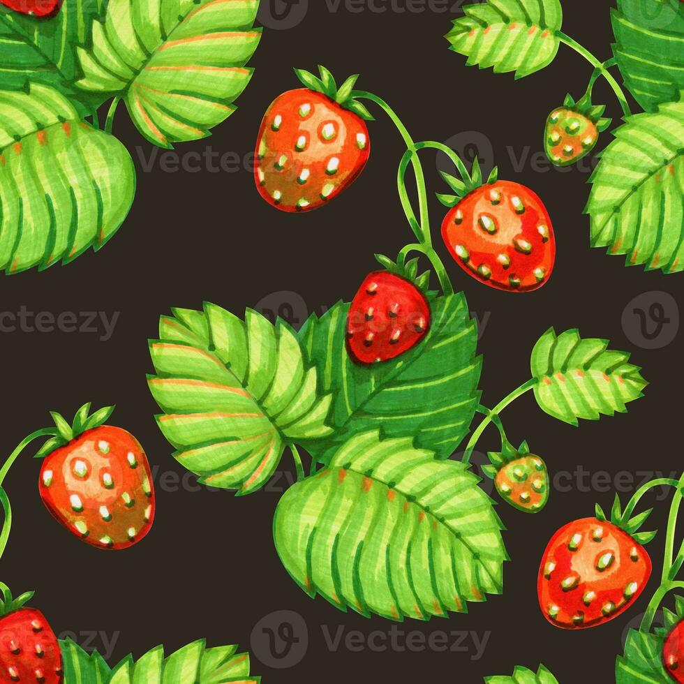 Seamless pattern with wild strawberries. For prints, backgrounds, wrapping paper, textile, wallpaper, etc. photo