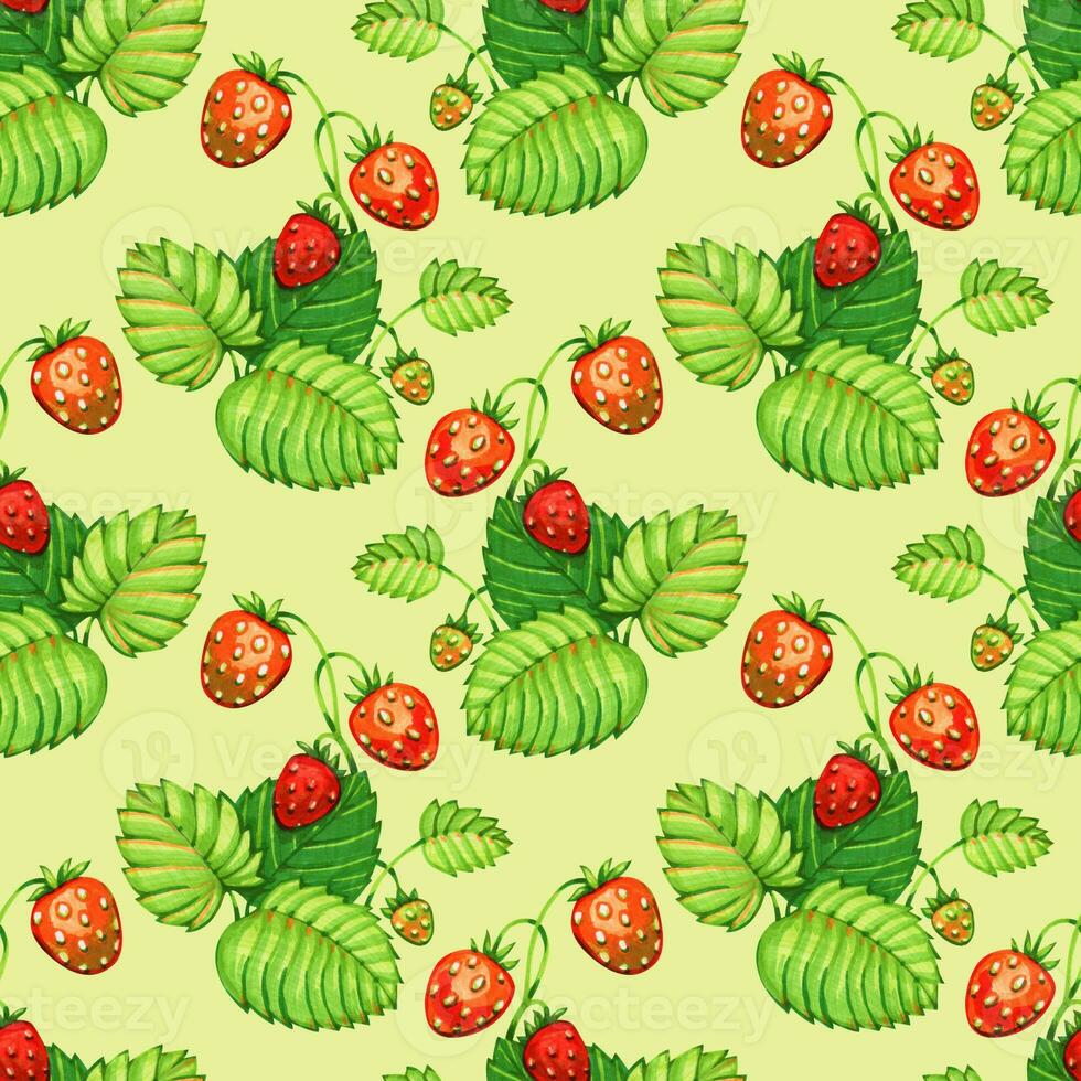 Seamless pattern with wild strawberries. For prints, backgrounds, wrapping paper, textile, wallpaper, etc. photo