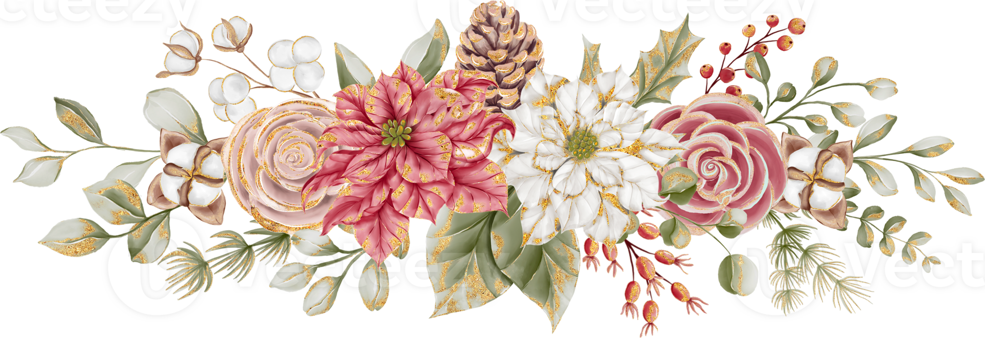 Flower Lace Border with flowers Christmas, Christmas Flower Frame background with poinsettia and rose gold png