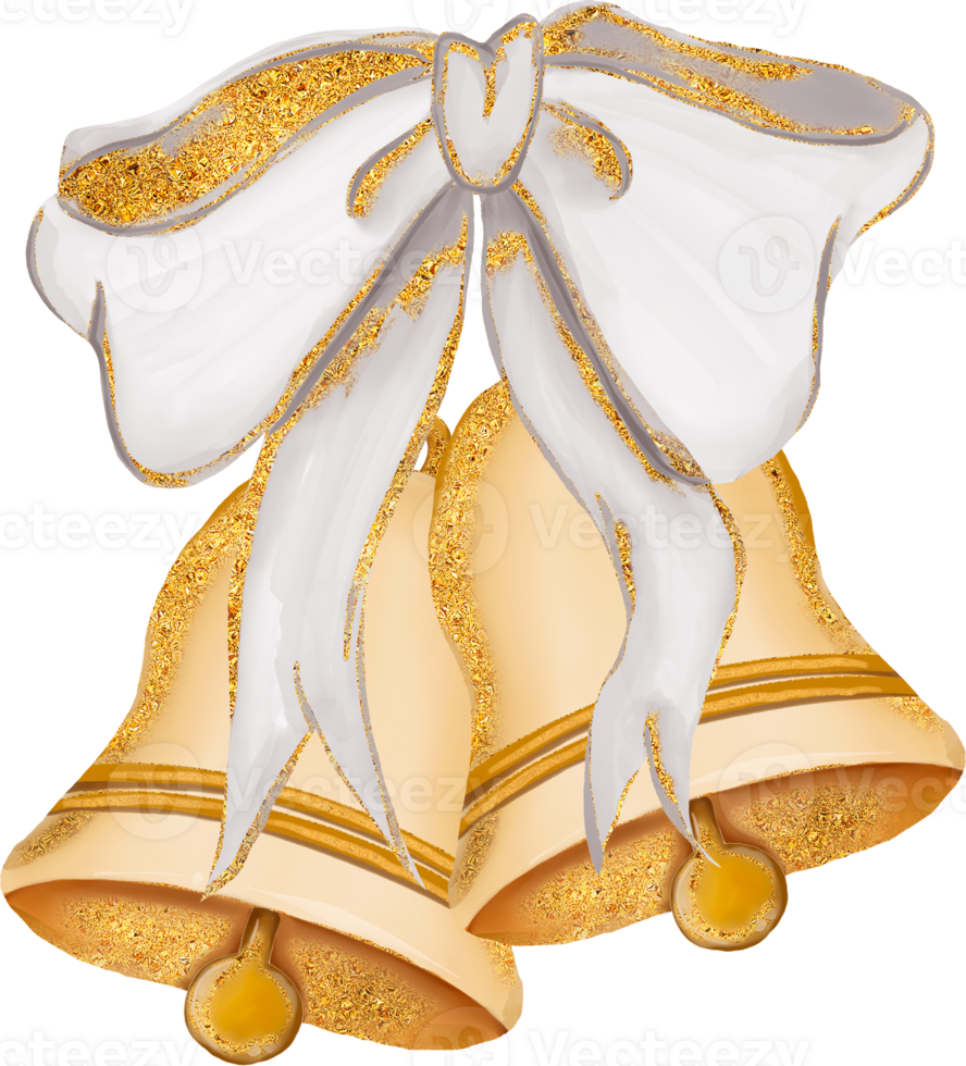 band och klocka jul, jul dekoration med klocka och band guld png