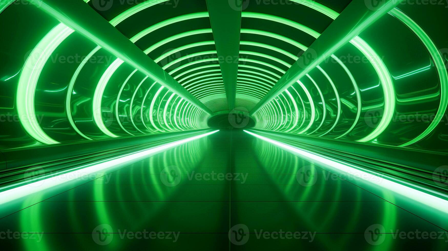 AI generated Empty green futuristic tunnel. Technology Design. photo