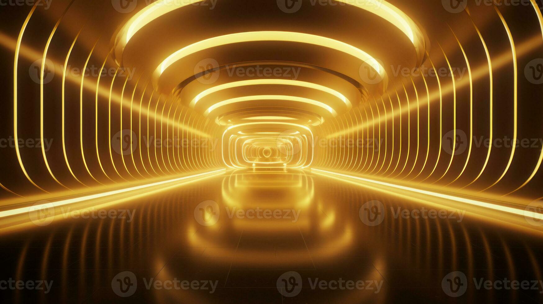 AI generated Empty gold futuristic tunnel. Technology Design. photo