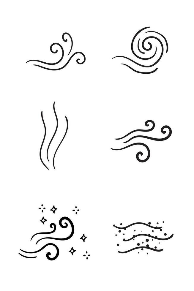 Air doodle icons, wind symbols vector