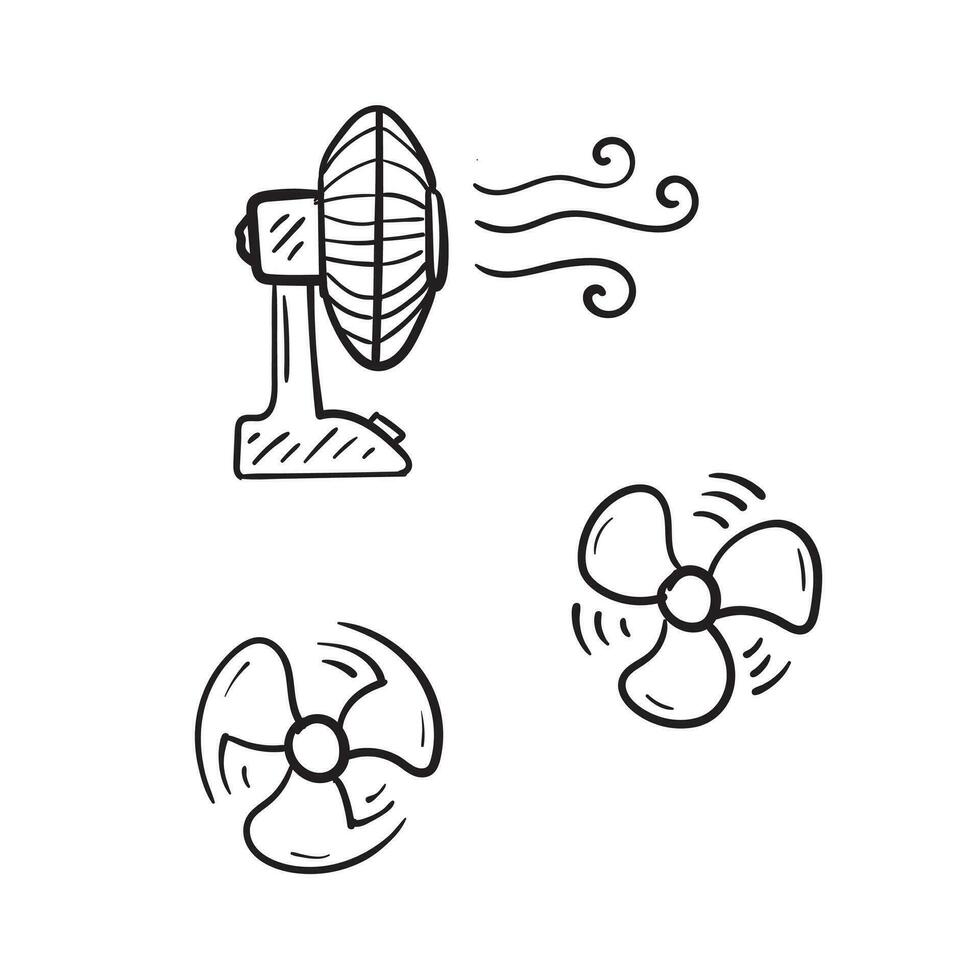 Table fan doodle icons, propeller symbol vector