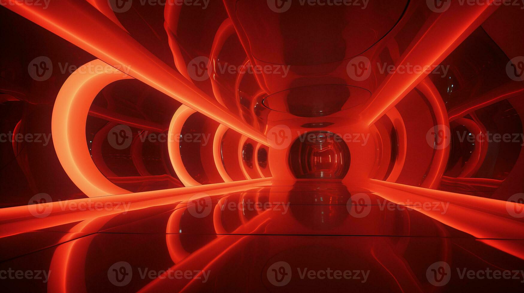 AI generated Empty red futuristic tunnel. Technology Design. photo