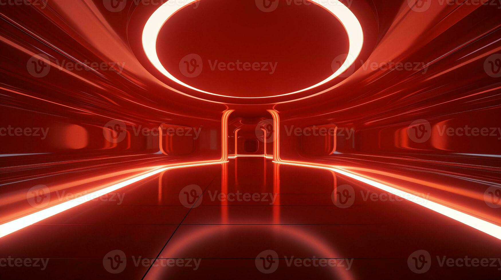 AI generated Empty red futuristic tunnel. Technology Design. photo