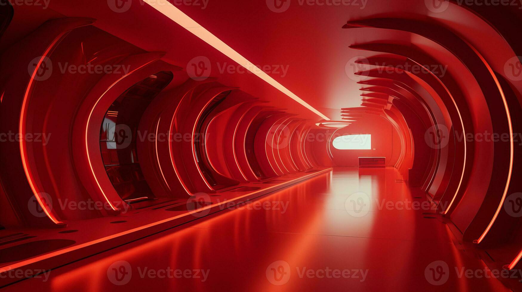 AI generated Empty red futuristic tunnel. Technology Design. photo