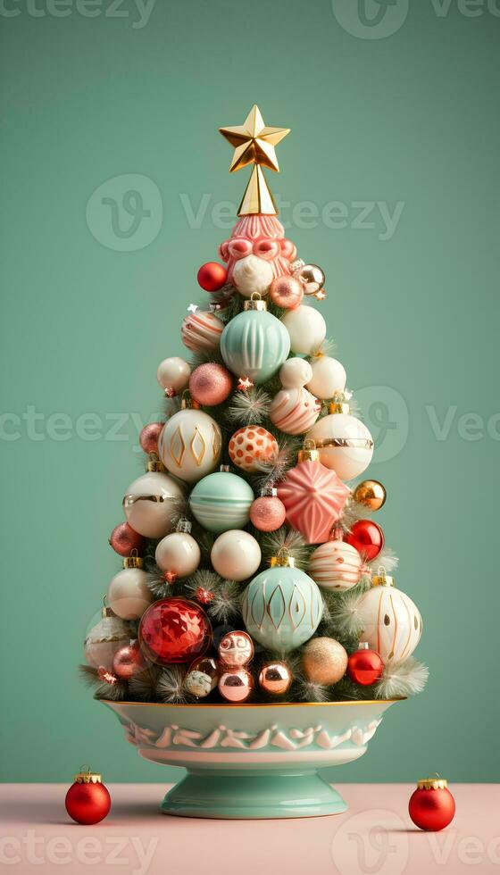 Beautiful christmas tree decorated with ornaments AI Generative photo