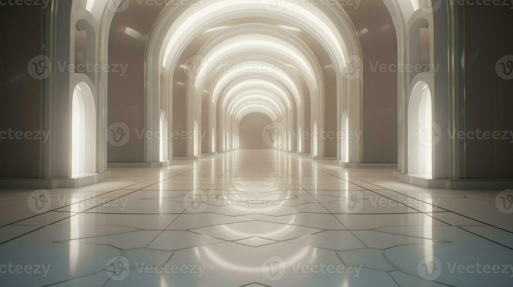 AI generated Empty marble futuristic tunnel. Technology Design. photo