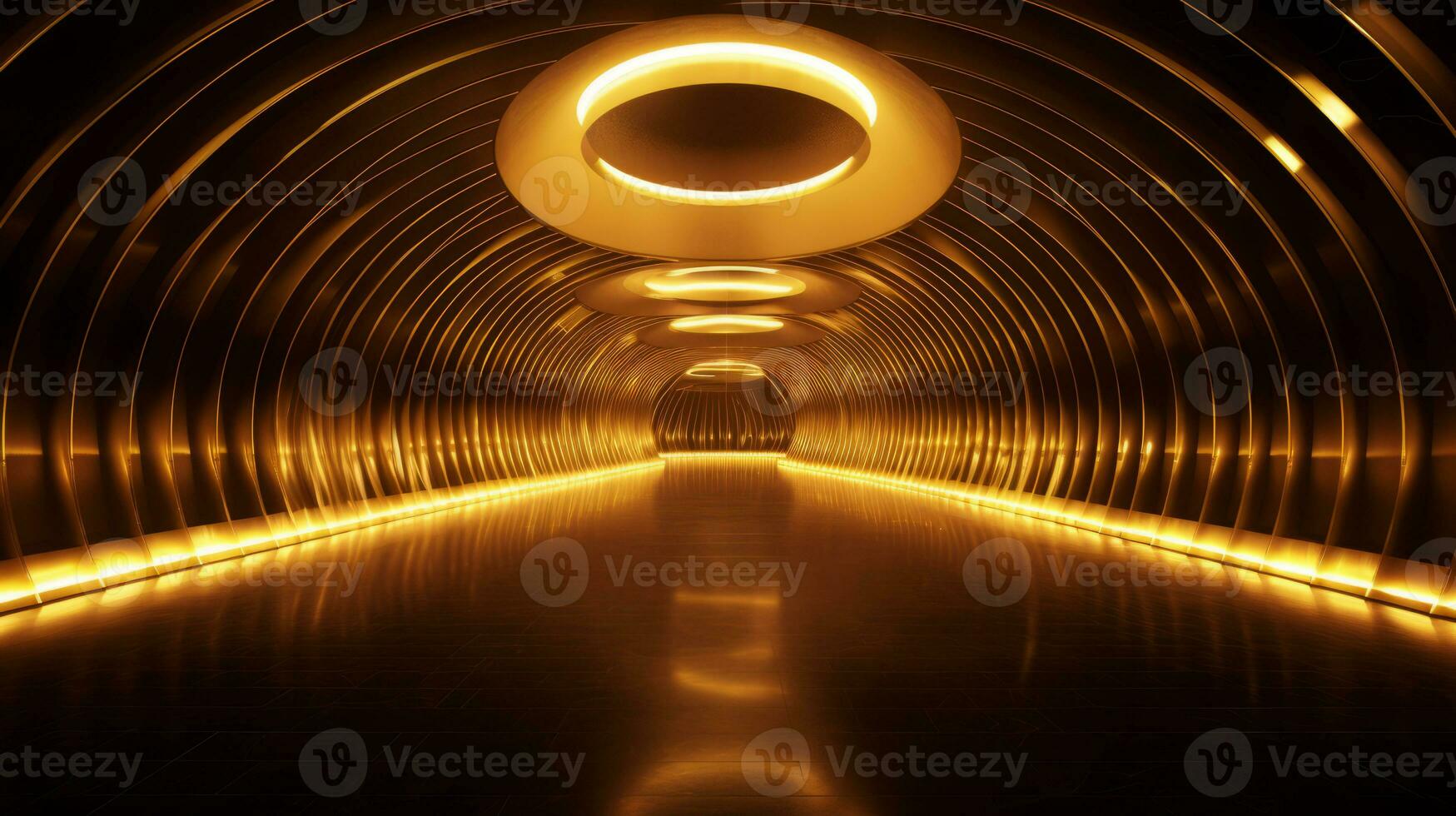 AI generated Empty gold futuristic tunnel. Technology Design. photo