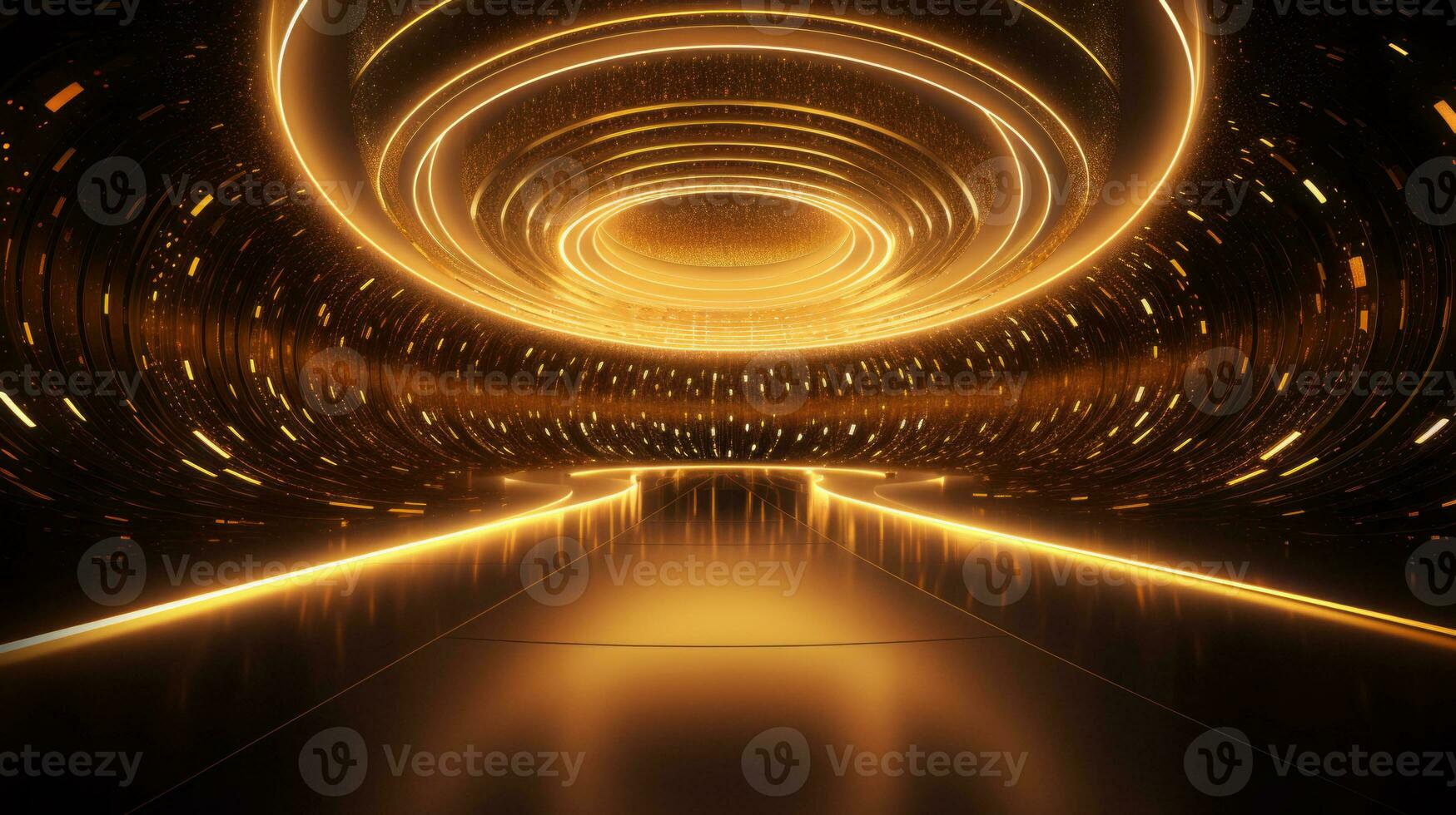 AI generated Empty gold futuristic tunnel. Technology Design. photo