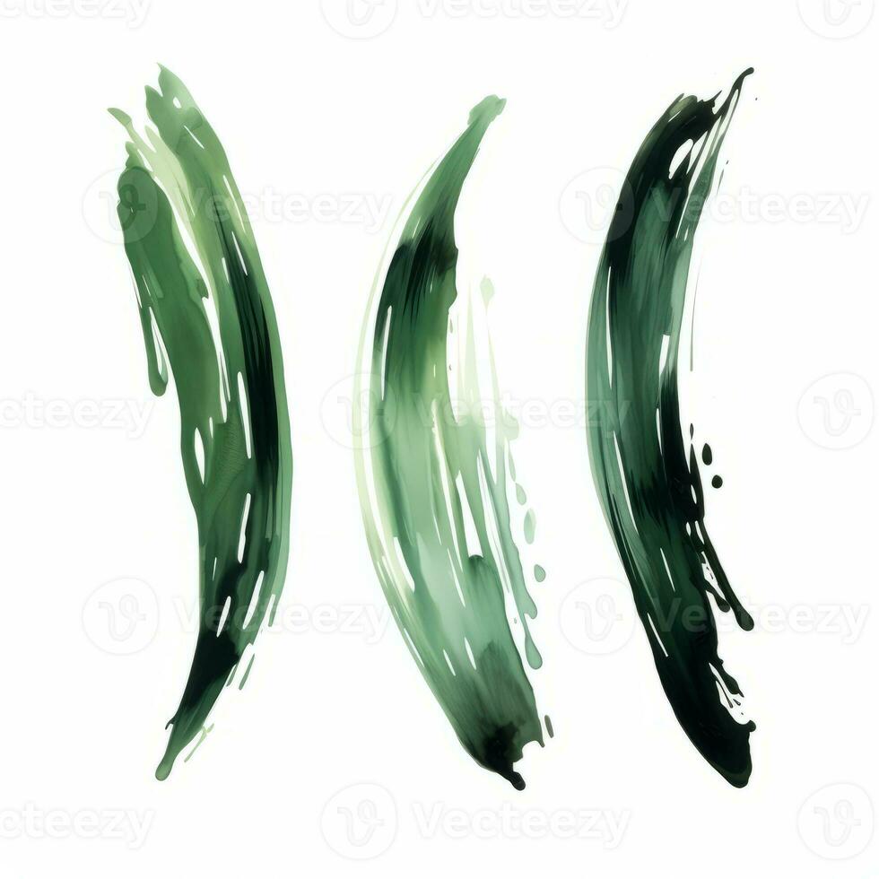 AI generated Elegant green mascara brush set. Collection of grunge paint texture photo