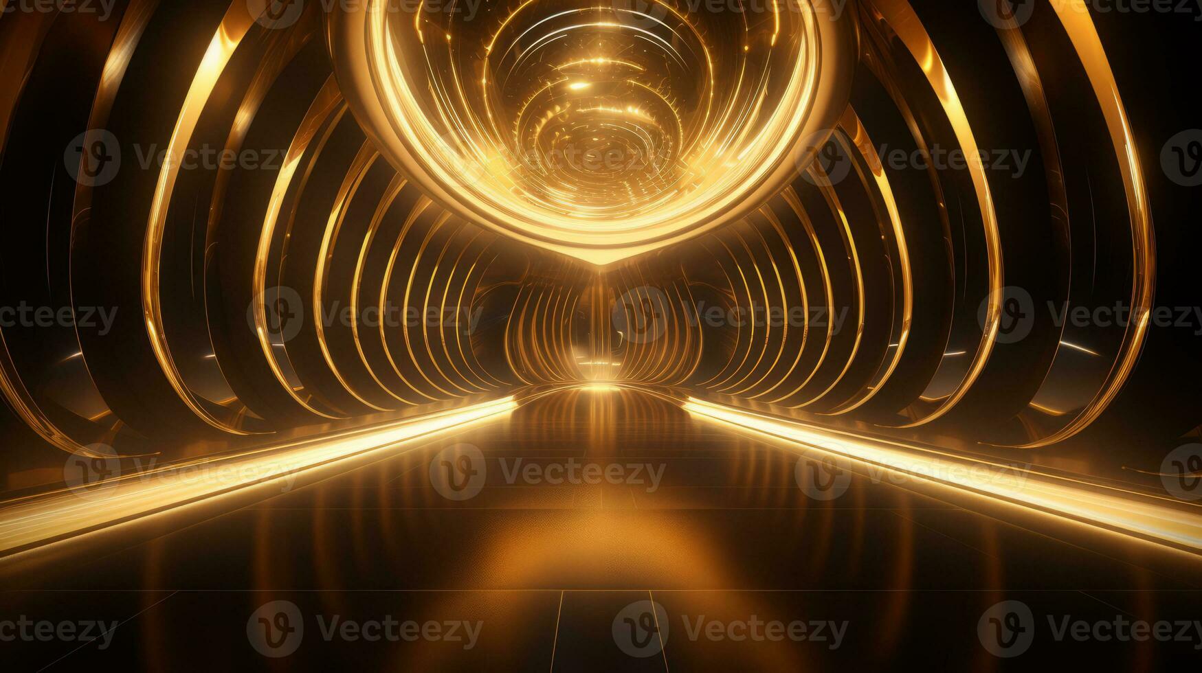 AI generated Empty gold futuristic tunnel. Technology Design. photo