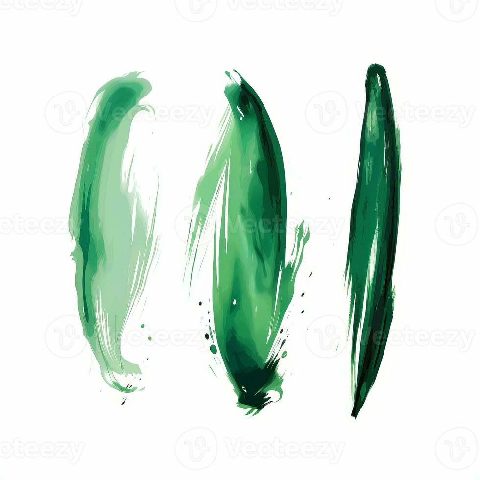 AI generated Elegant green mascara brush set. Collection of grunge paint texture photo