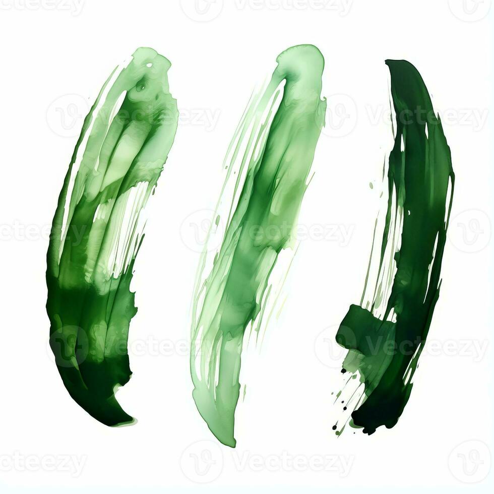 AI generated Elegant green mascara brush set. Collection of grunge paint texture photo