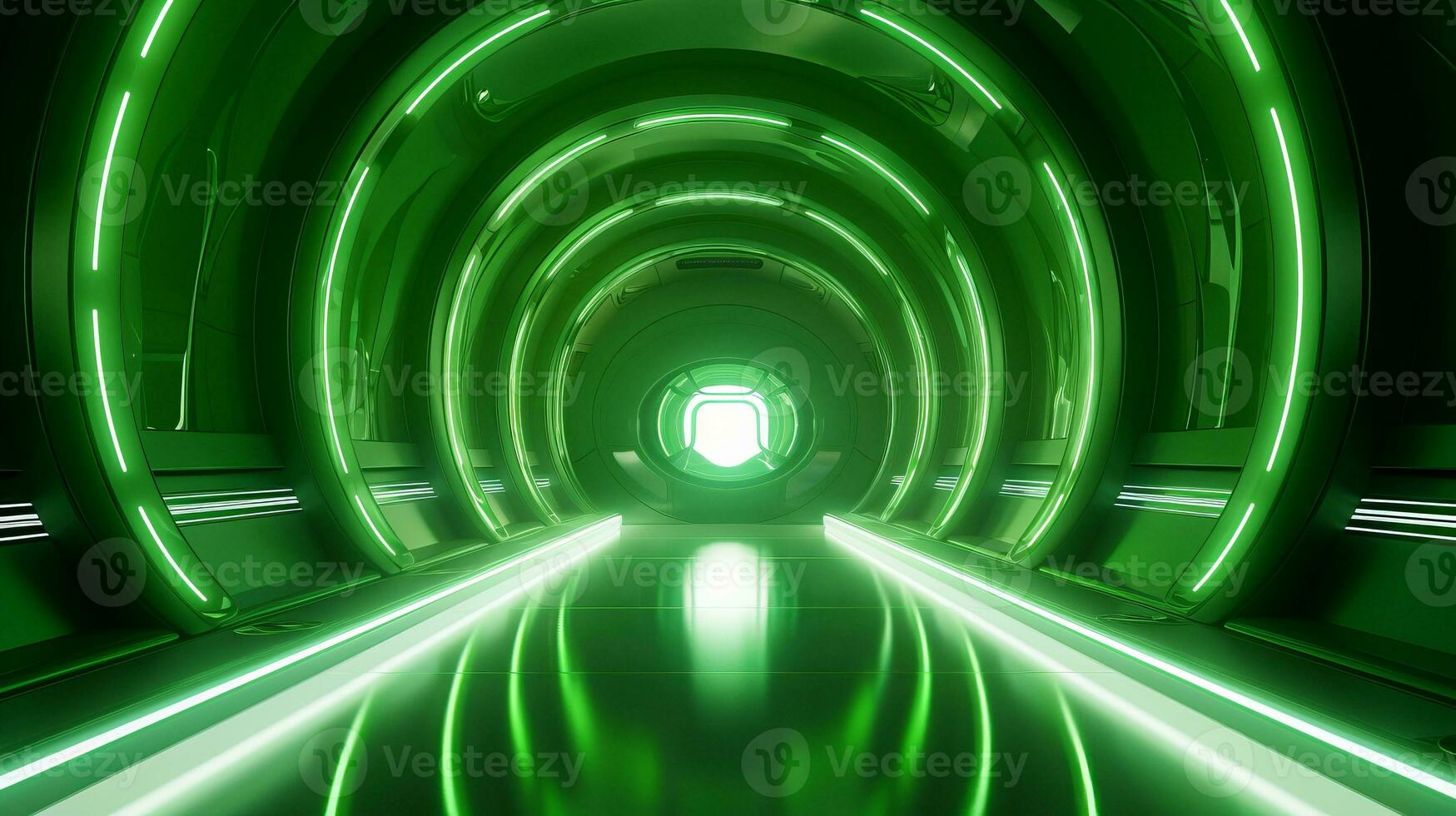 AI generated Empty green futuristic tunnel. Technology Design. photo