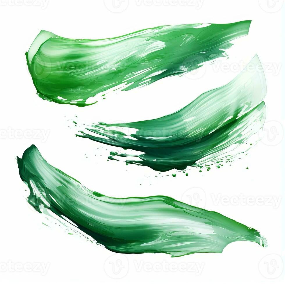 AI generated Elegant green mascara brush set. Collection of grunge paint texture photo