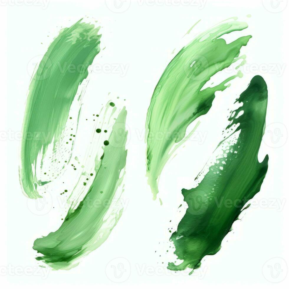 AI generated Elegant green mascara brush set. Collection of grunge paint texture photo