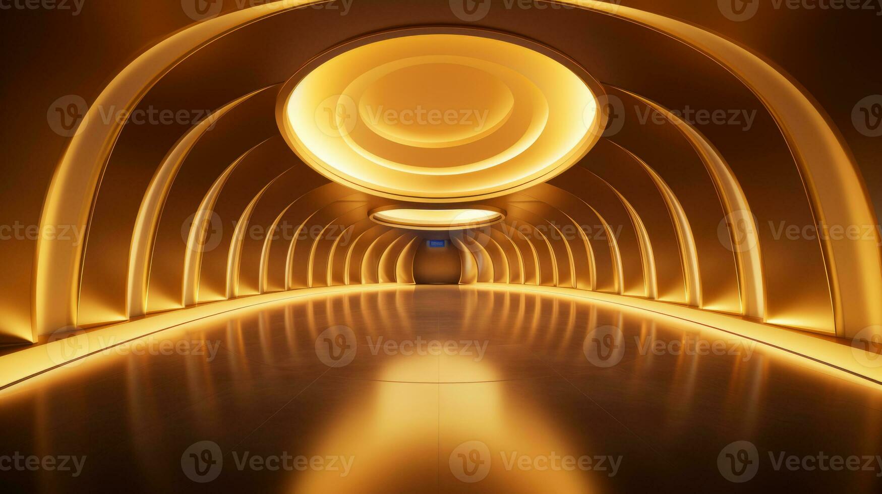 AI generated Empty gold futuristic tunnel. Technology Design. photo