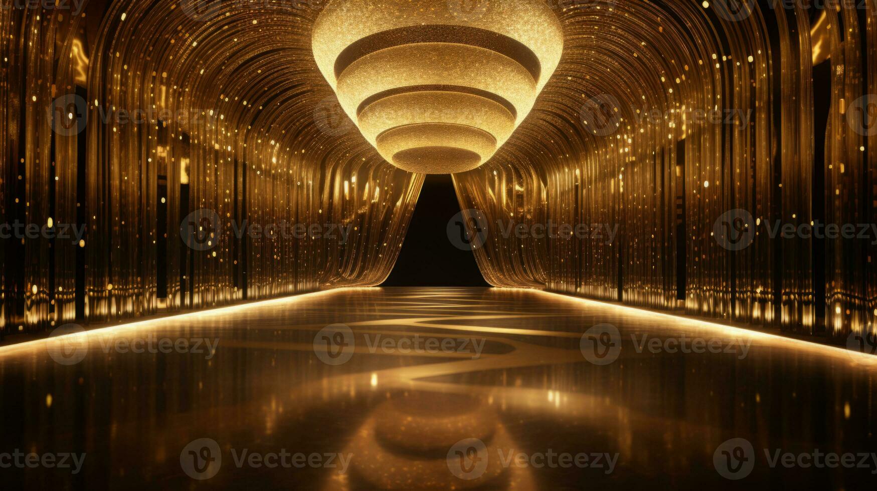 AI generated Empty gold futuristic tunnel. Technology Design. photo