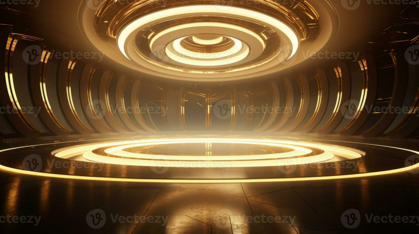 AI generated Empty gold futuristic tunnel. Technology Design. photo