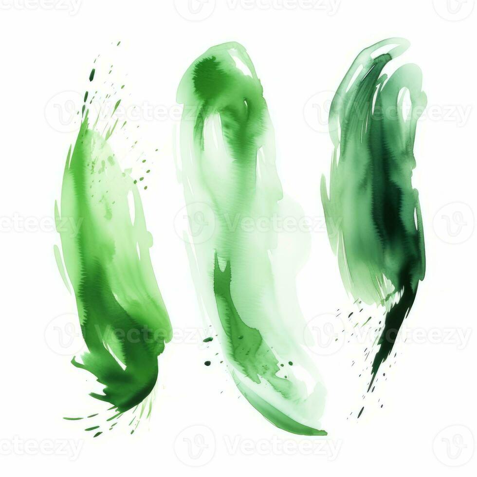 AI generated Elegant green mascara brush set. Collection of grunge paint texture photo