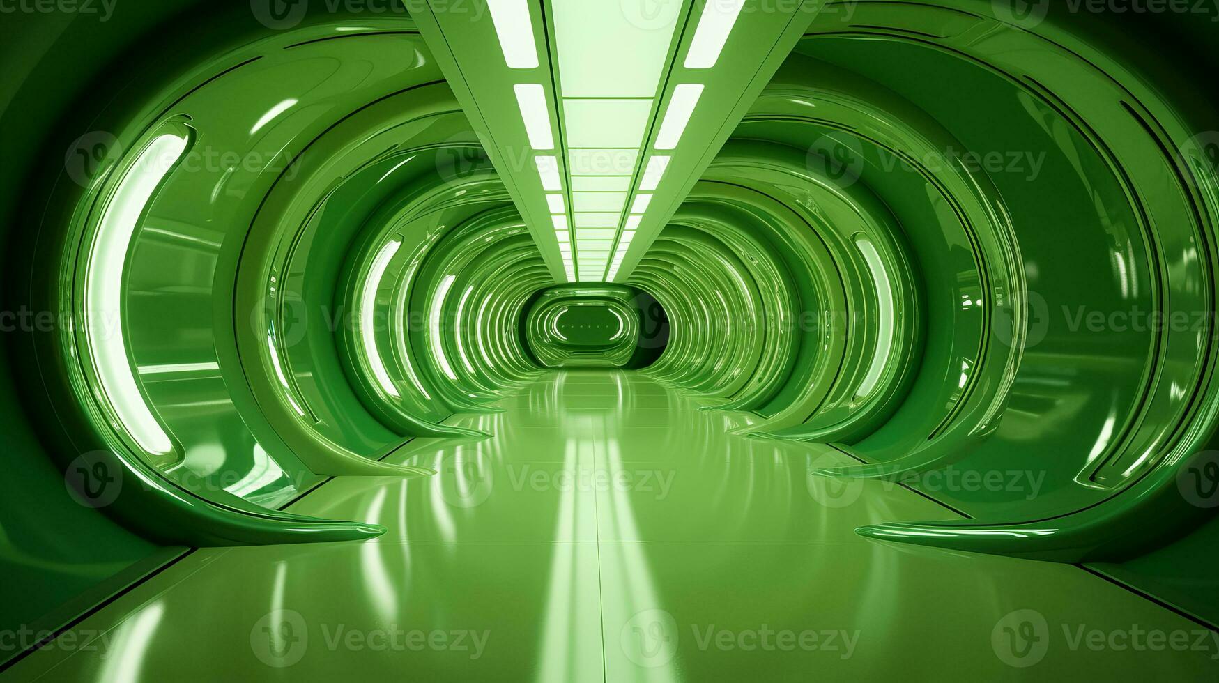 AI generated Empty green futuristic tunnel. Technology Design. photo