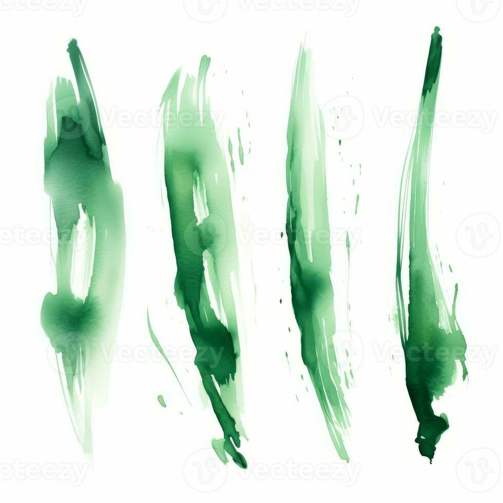 AI generated Elegant green mascara brush set. Collection of grunge paint texture photo