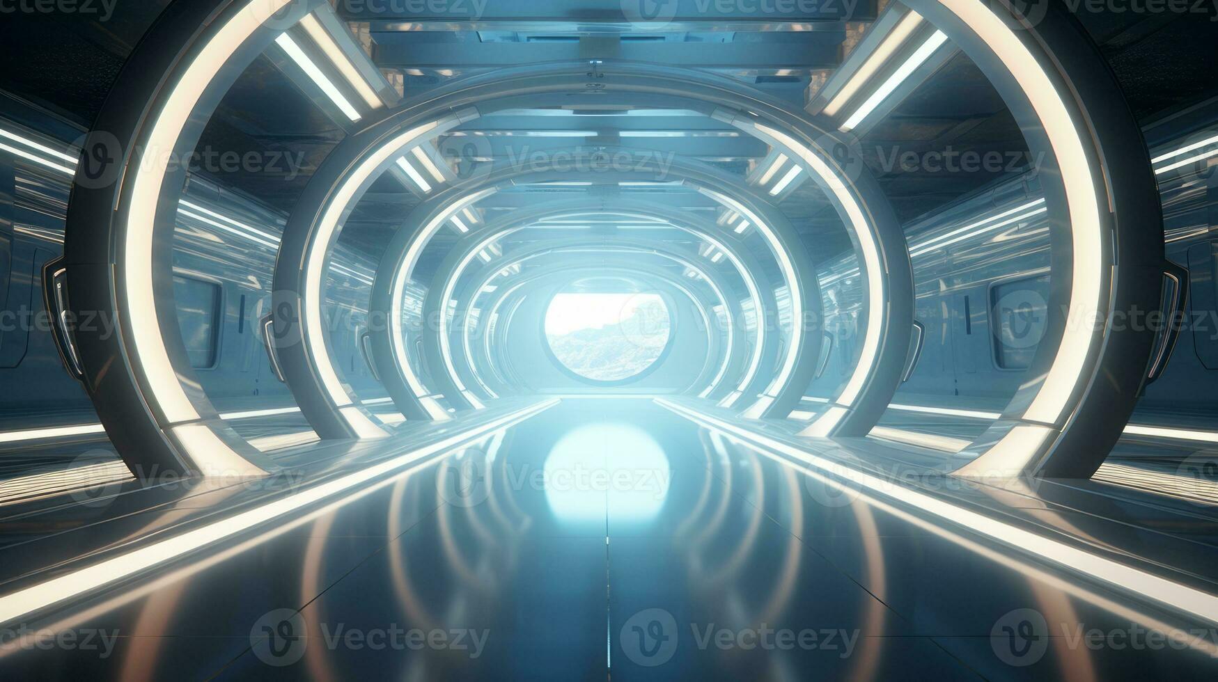 AI generated Empty futuristic tunnel. Technology Design. photo