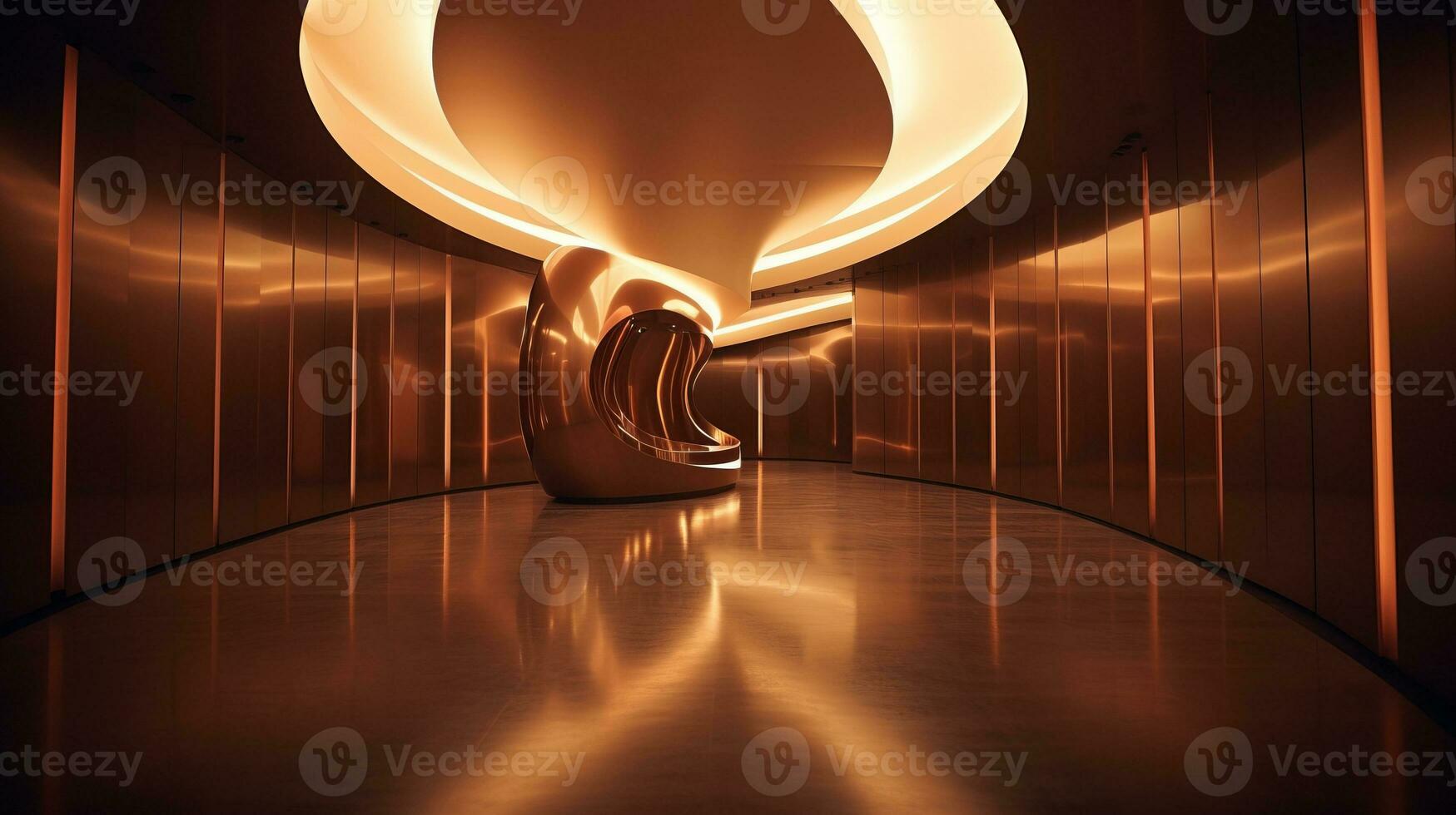AI generated Empty gold futuristic tunnel. Technology Design. photo
