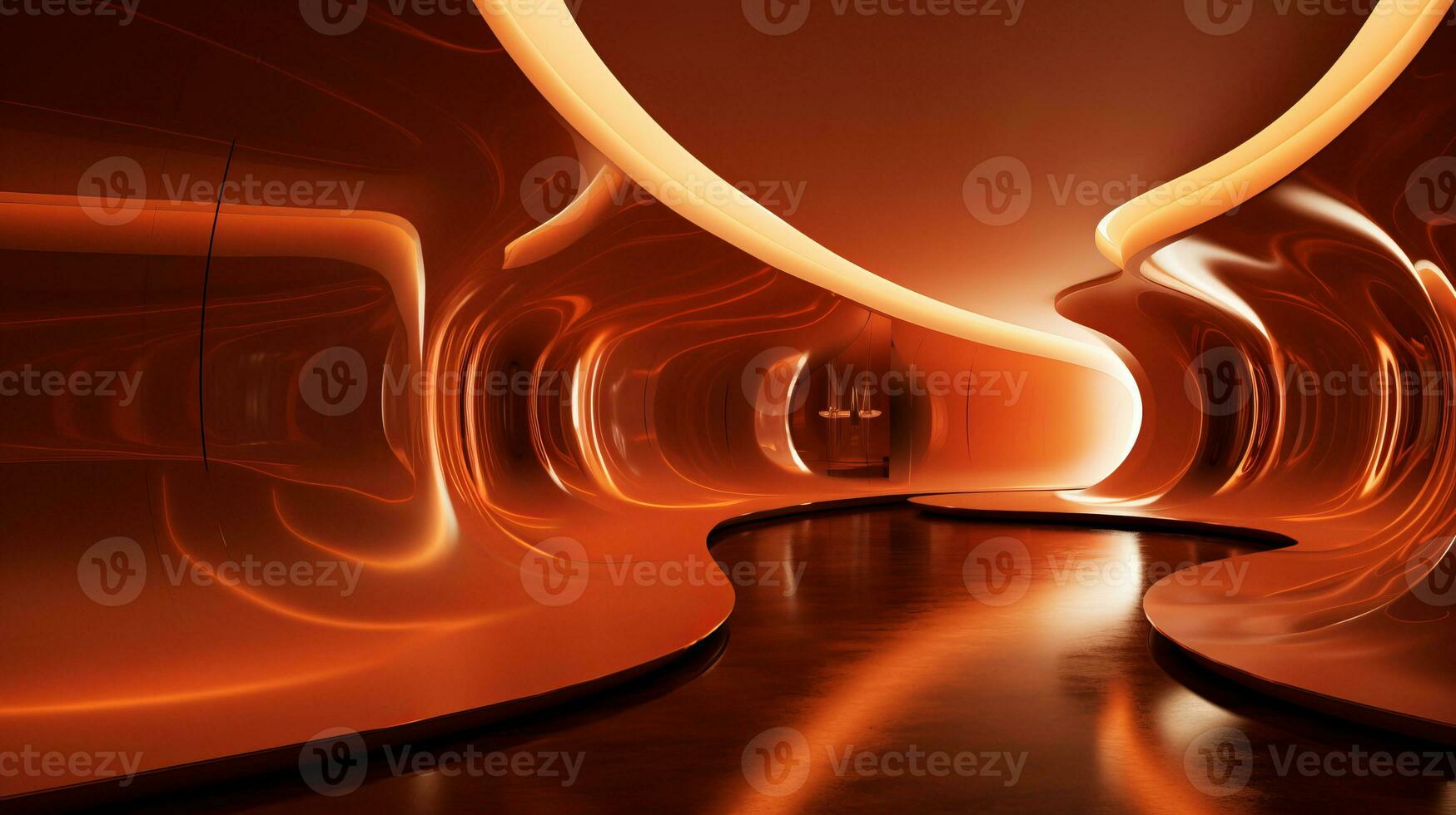 AI generated Empty gold futuristic tunnel. Technology Design. photo