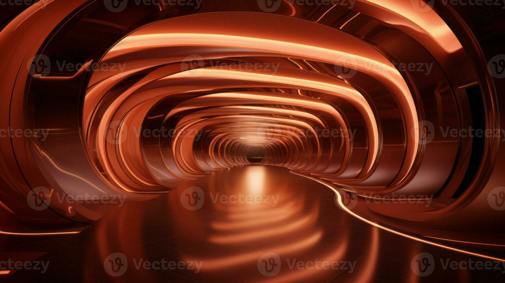 AI generated Empty gold futuristic tunnel. Technology Design. photo