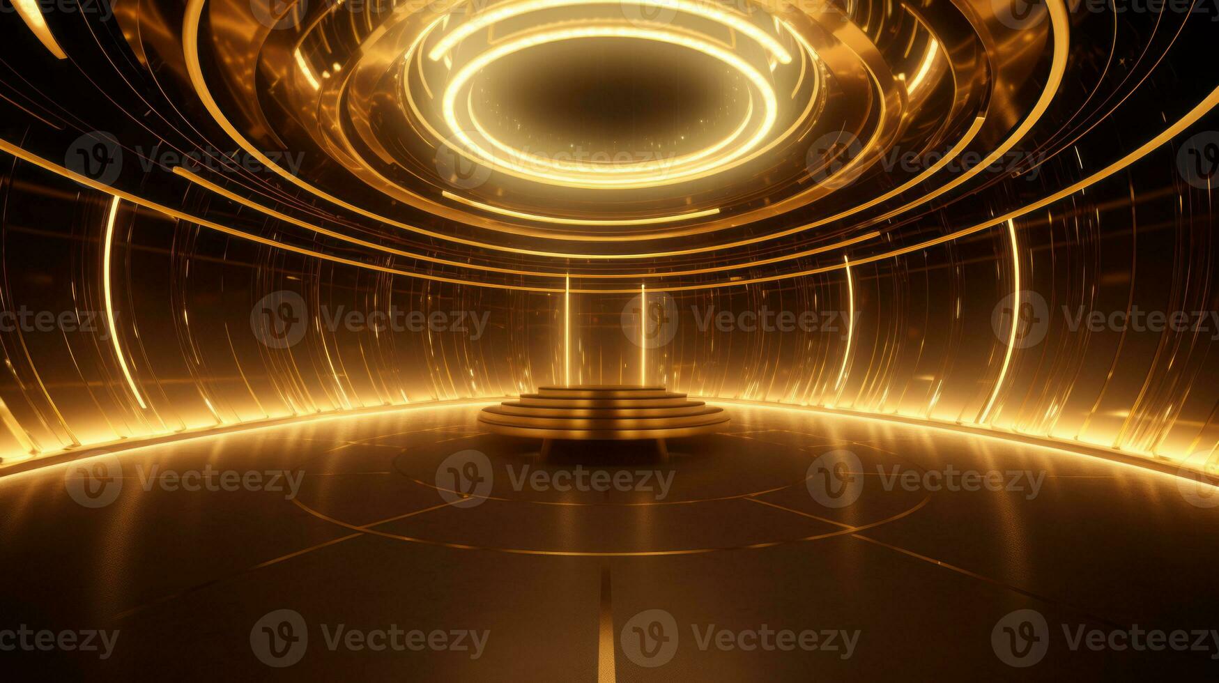 AI generated Empty gold futuristic tunnel. Technology Design. photo