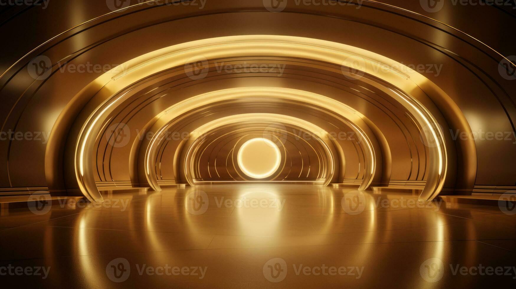 AI generated Empty gold futuristic tunnel. Technology Design. photo