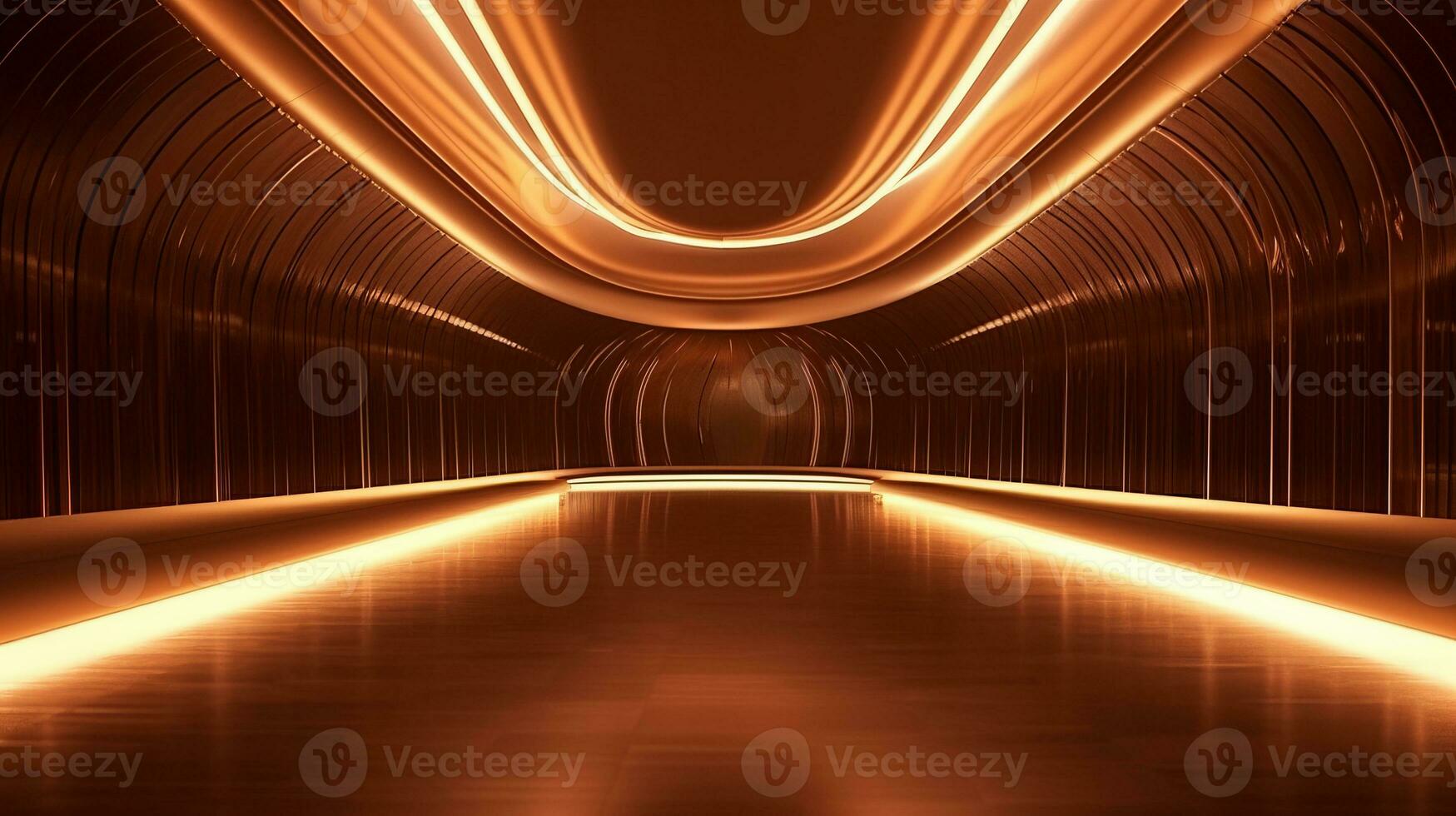 AI generated Empty gold futuristic tunnel. Technology Design. photo