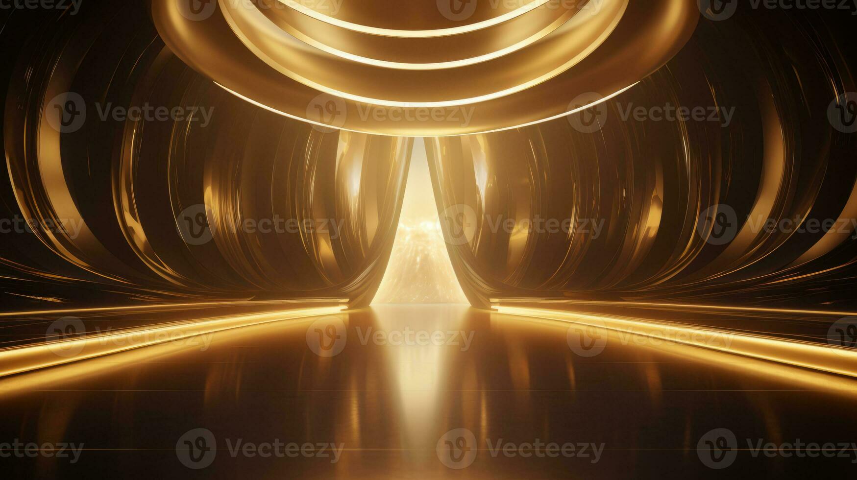 AI generated Empty gold futuristic tunnel. Technology Design. photo