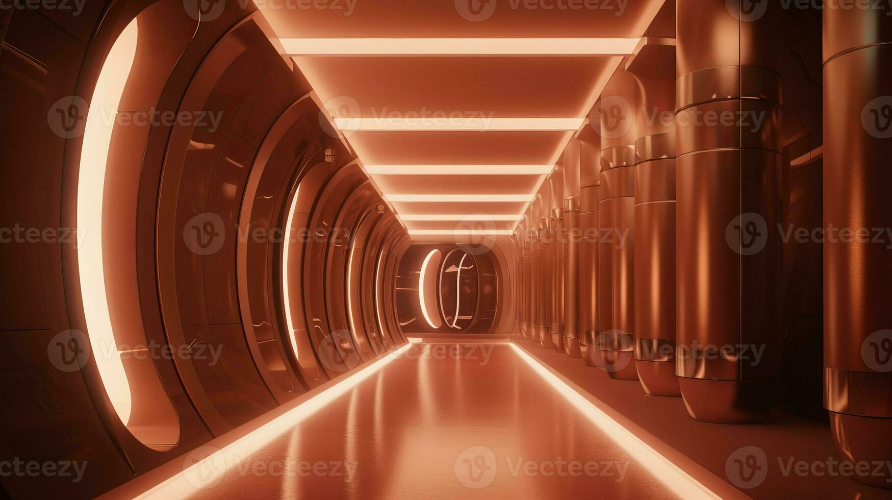 AI generated Empty gold futuristic tunnel. Technology Design. photo
