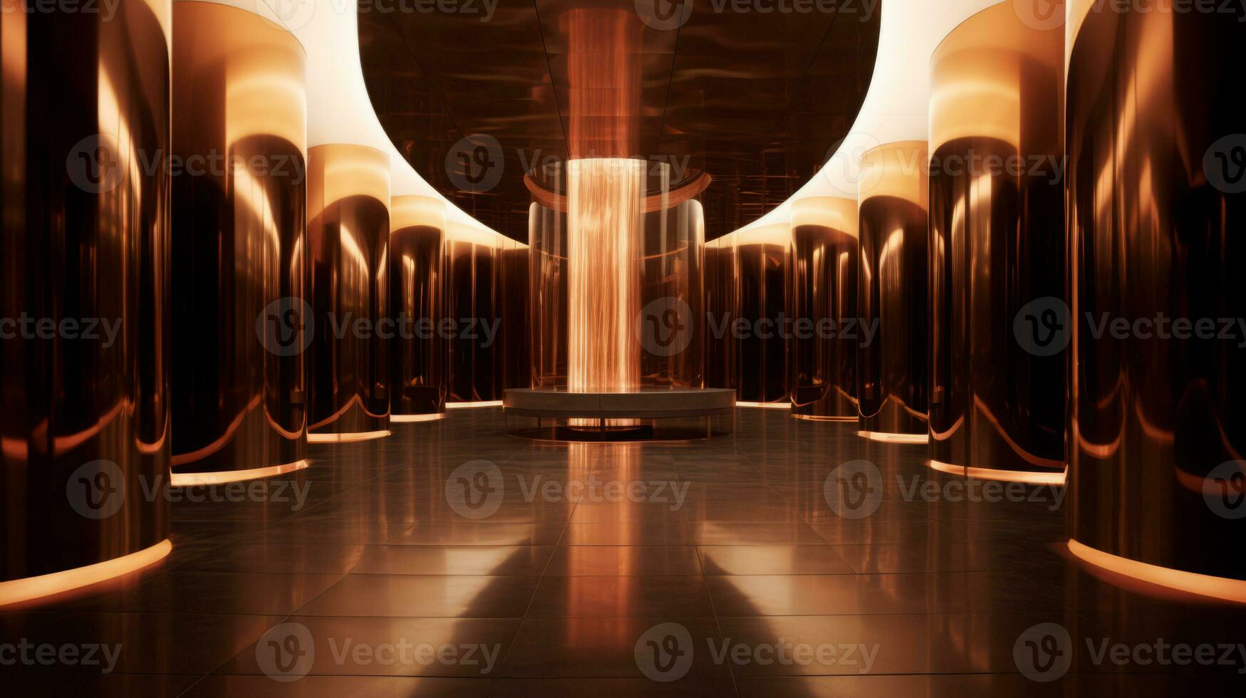 AI generated Empty gold futuristic tunnel. Technology Design. photo