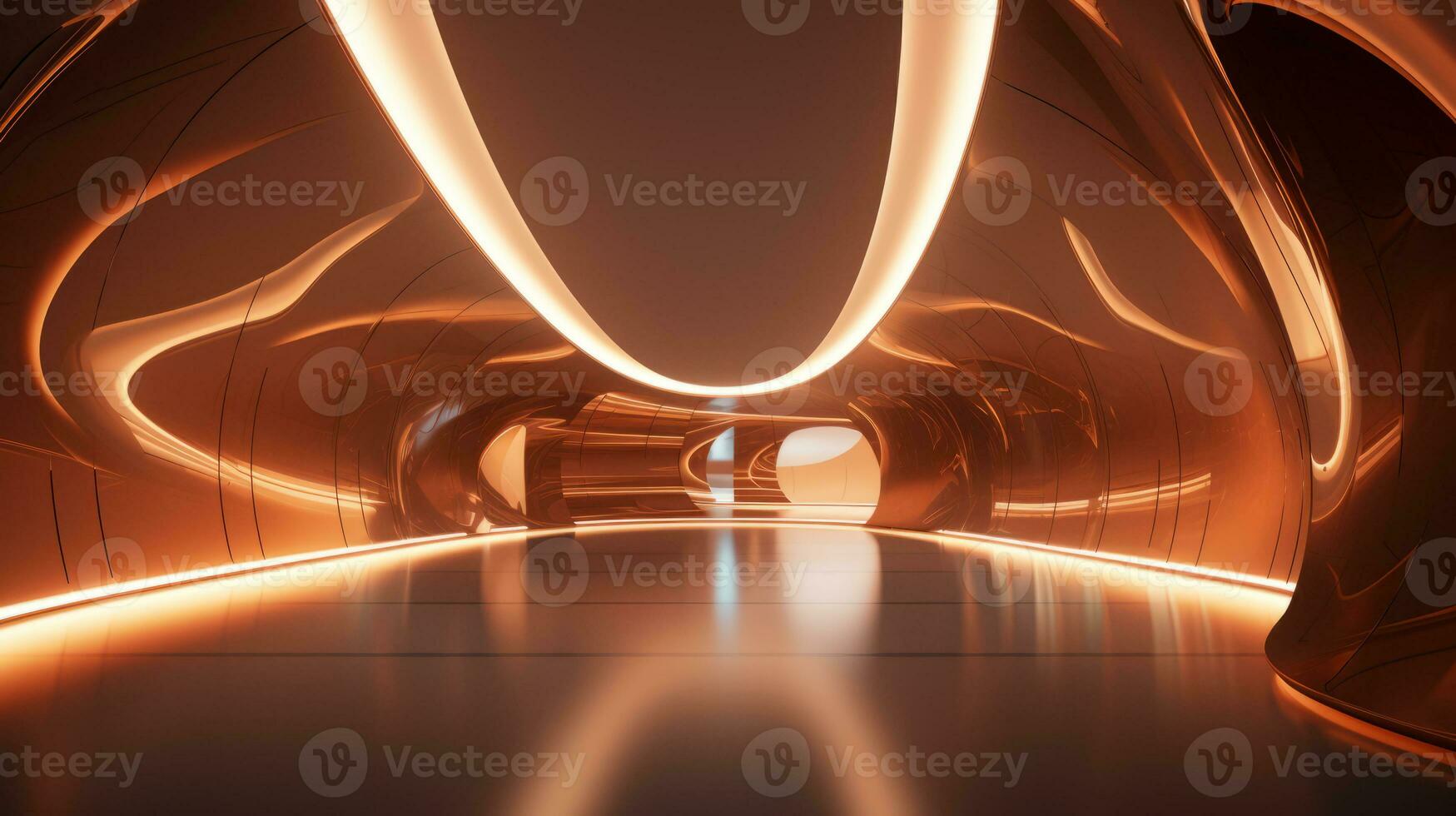 AI generated Empty gold futuristic tunnel. Technology Design. photo
