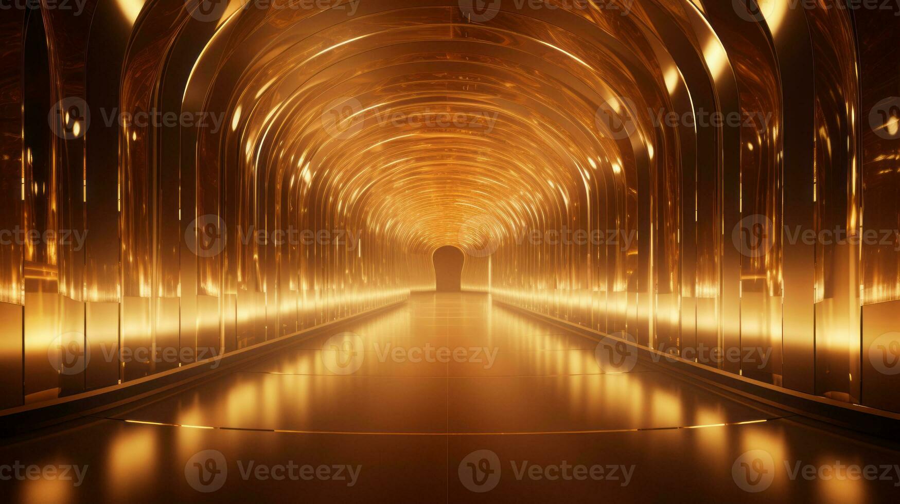 AI generated Empty gold futuristic tunnel. Technology Design. photo