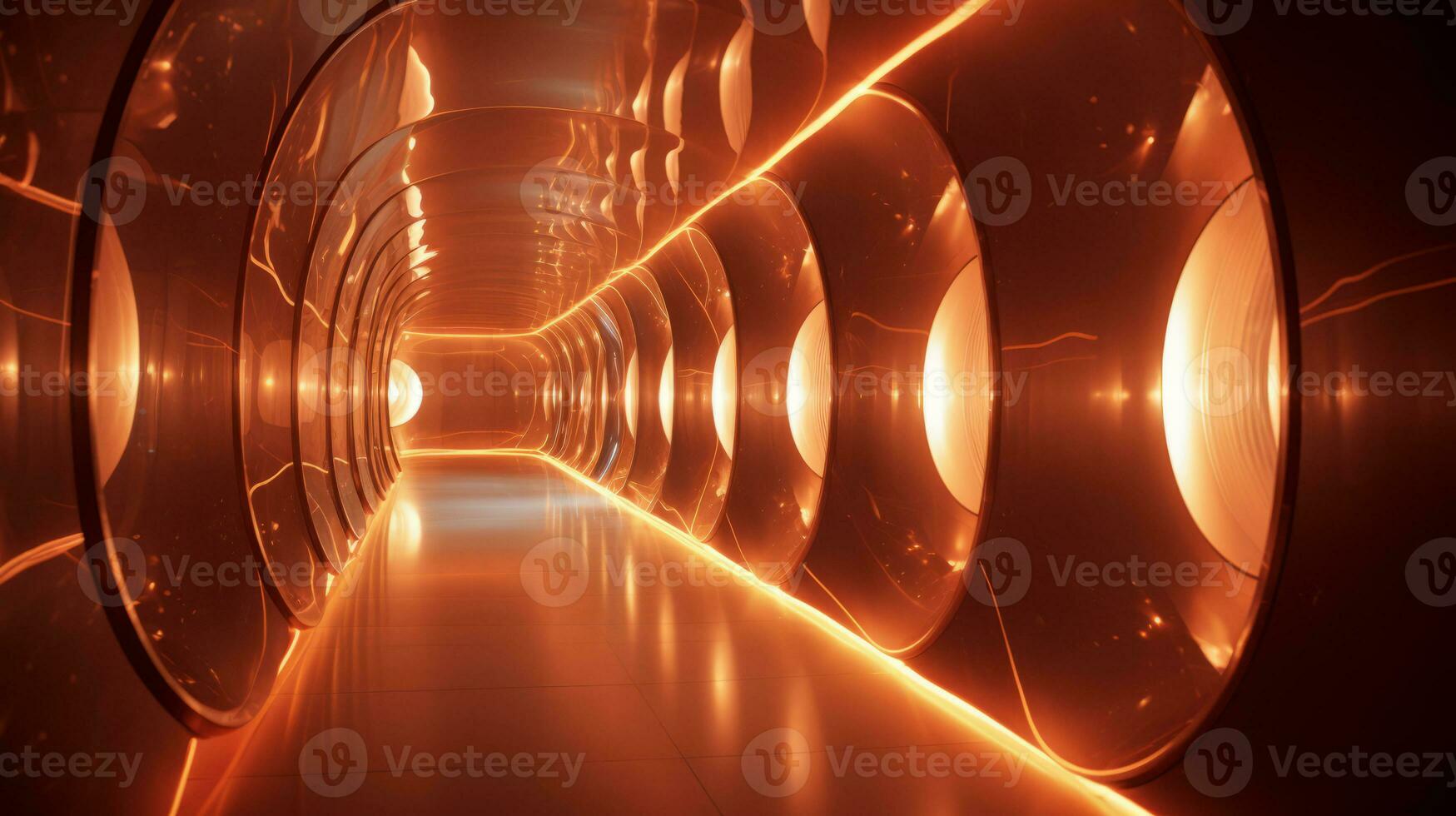 AI generated Empty gold futuristic tunnel. Technology Design. photo