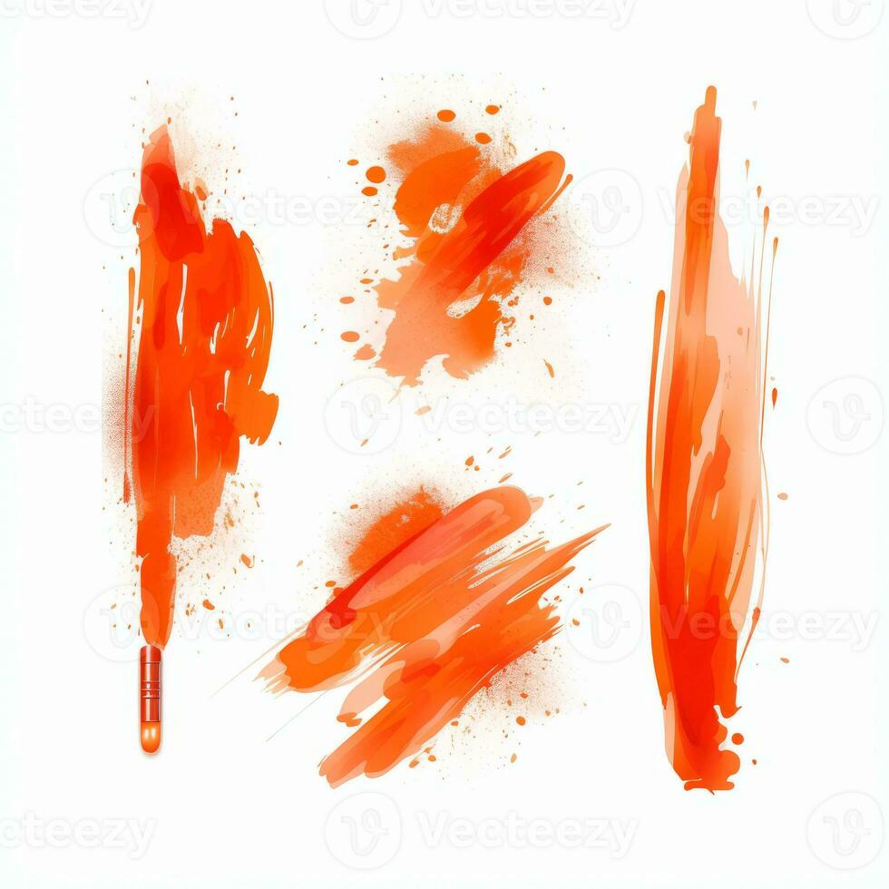 AI generated Elegant orange mascara brush set. Collection of grunge paint texture photo
