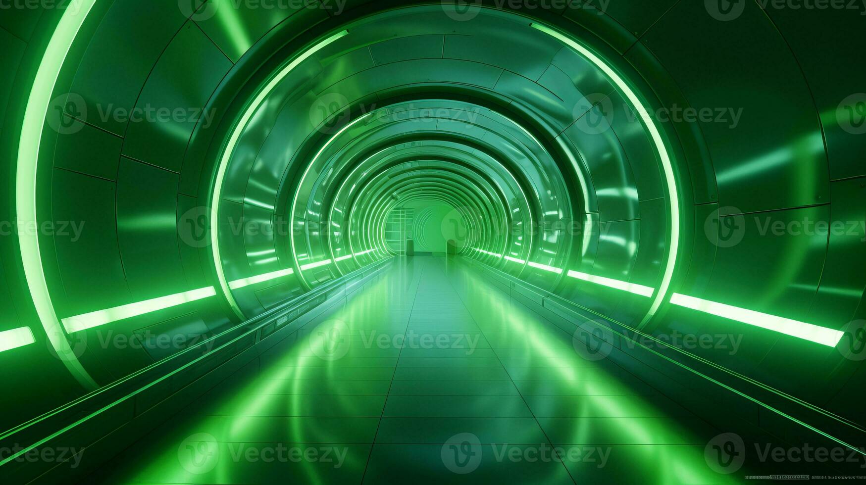 AI generated Empty green futuristic tunnel. Technology Design. photo