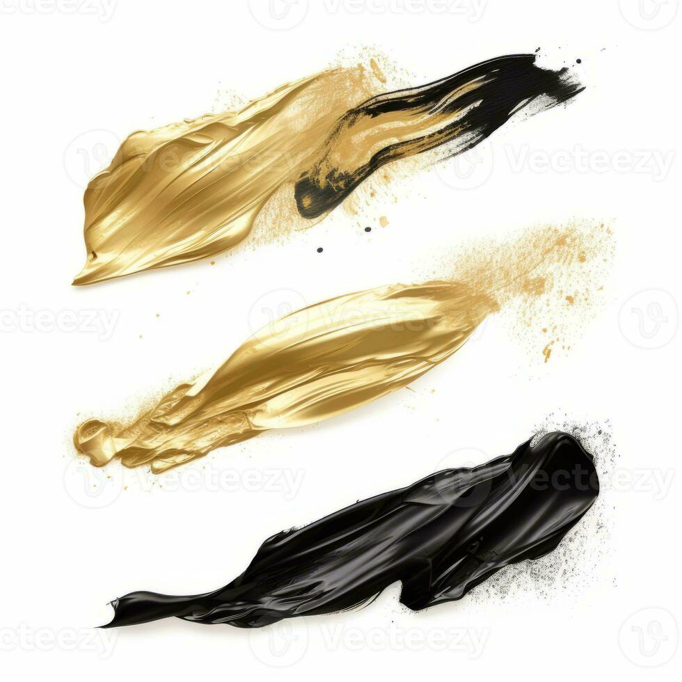 AI generated Elegant gold mascara brush set. Collection of grunge paint texture photo