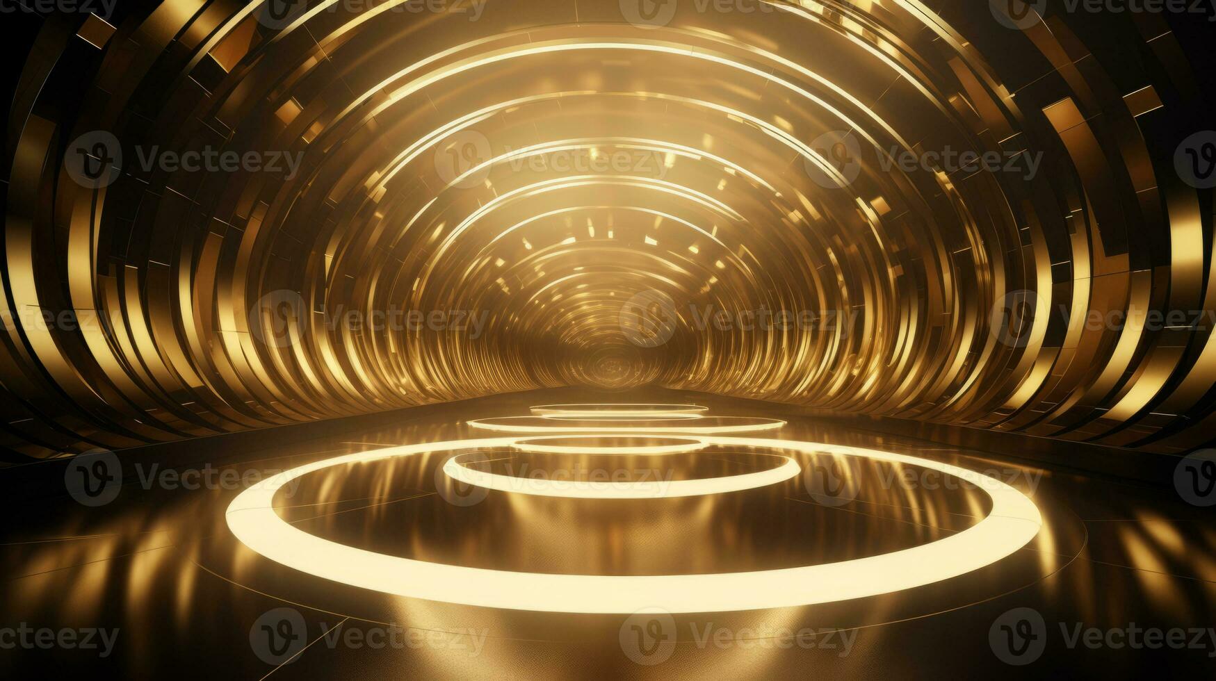 AI generated Empty gold futuristic tunnel. Technology Design. photo