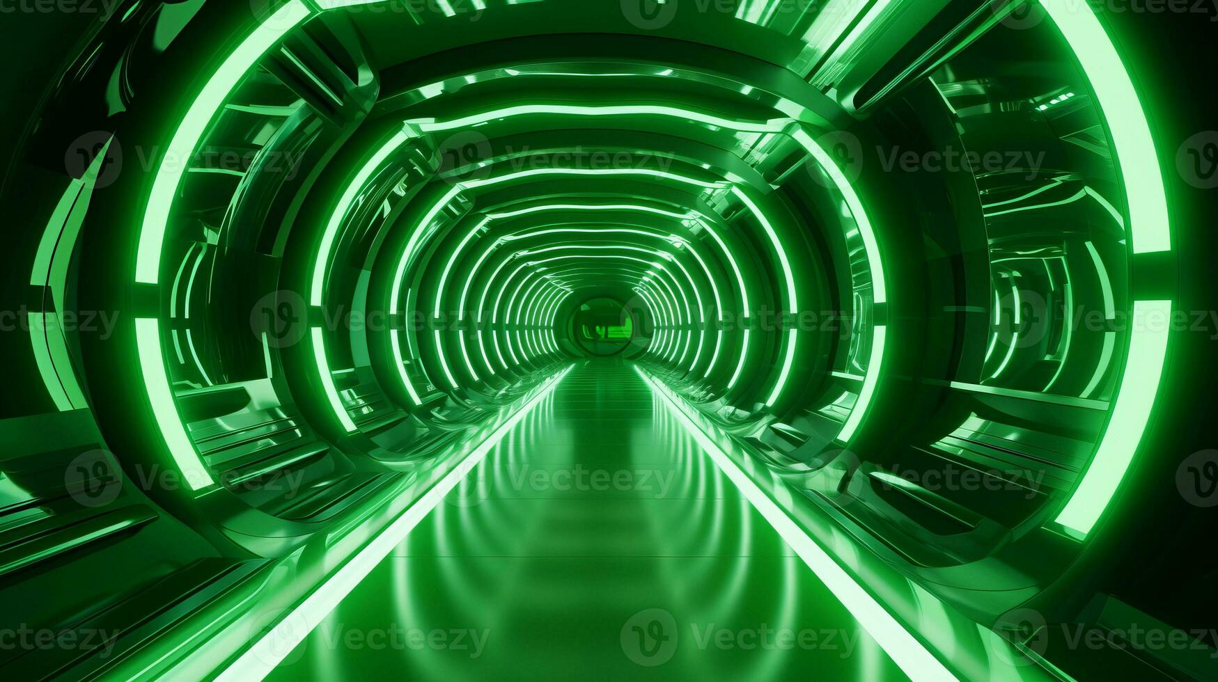 AI generated Empty green futuristic tunnel. Technology Design. photo