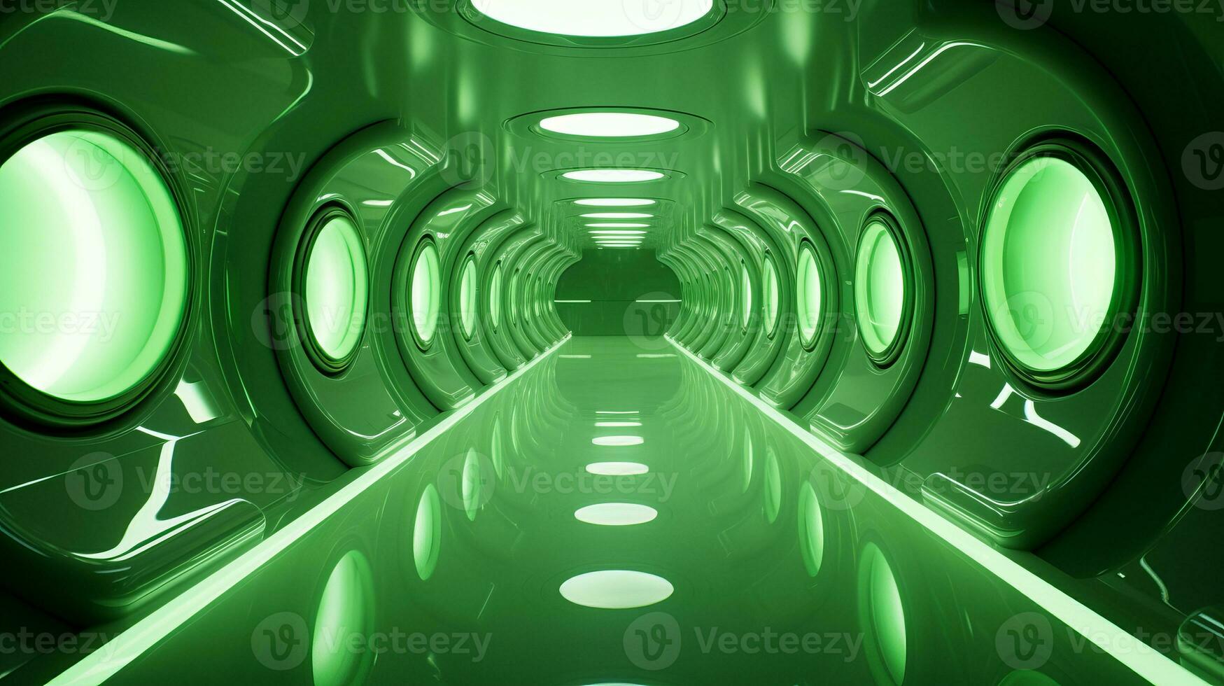 AI generated Empty green futuristic tunnel. Technology Design. photo