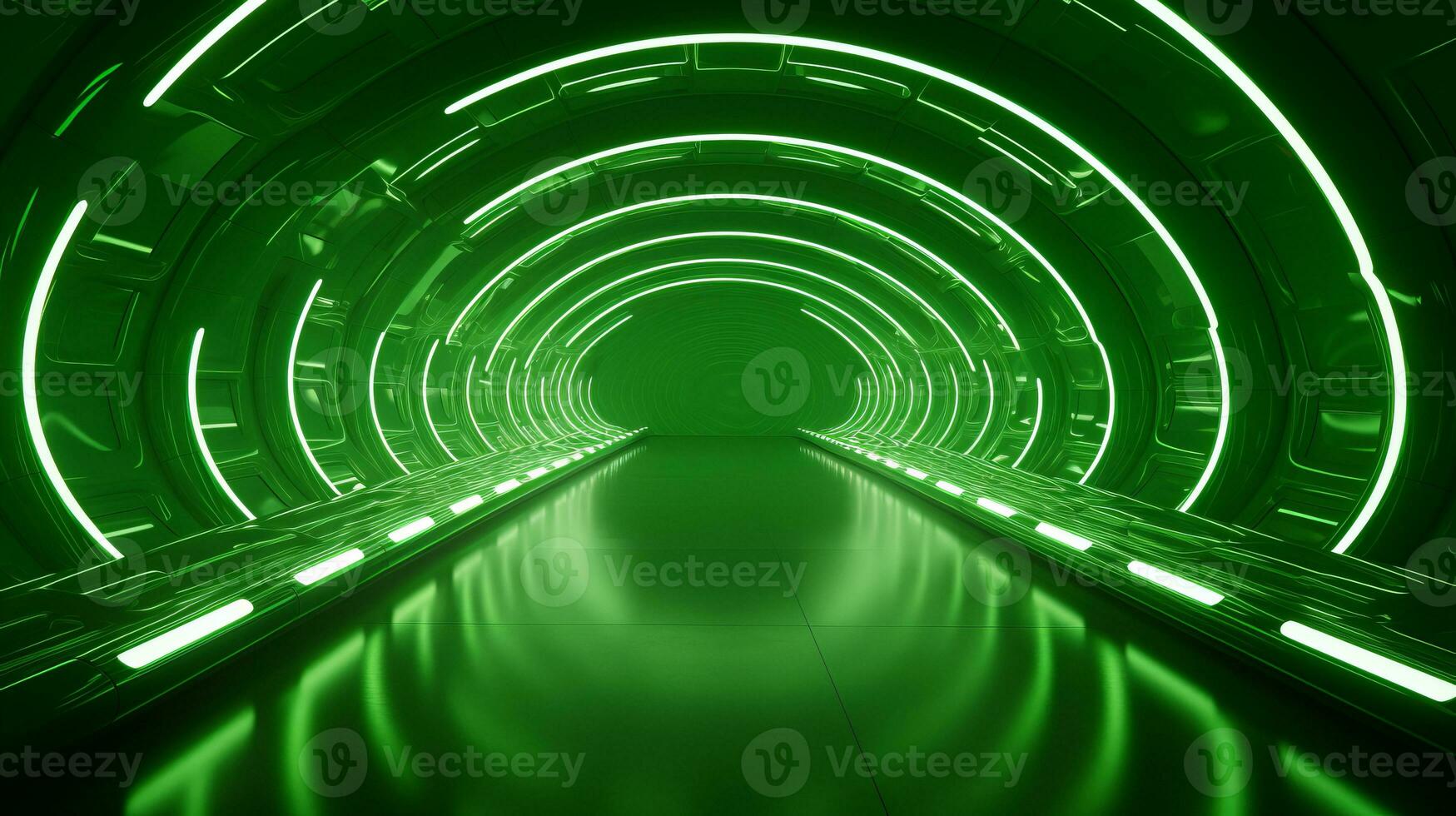 AI generated Empty green futuristic tunnel. Technology Design. photo
