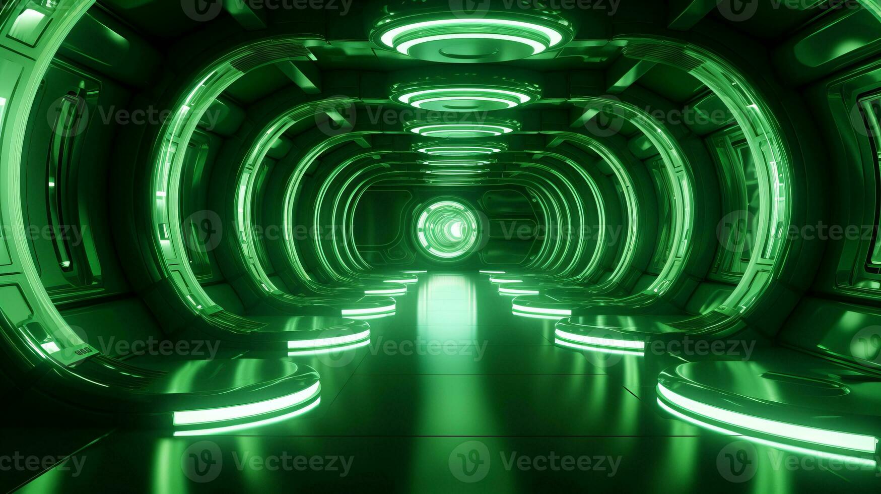 AI generated Empty green futuristic tunnel. Technology Design. photo